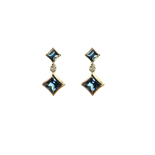 14kY London Blue Topaz & .06cttw Diamond Earring  E- 0129-D-LB