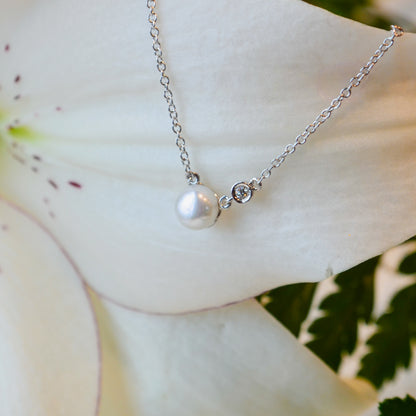 SS Pearl & .02ct Diamond Necklace NK5242SV5PL-17.5