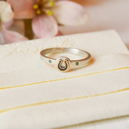 SS/YG Green Diamond Horseshoe Ring - 6.5