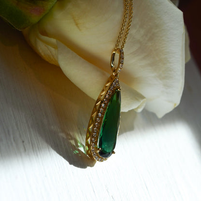 14kY 3.21ct Green Tourmaline .28cttw Diamond Pendant