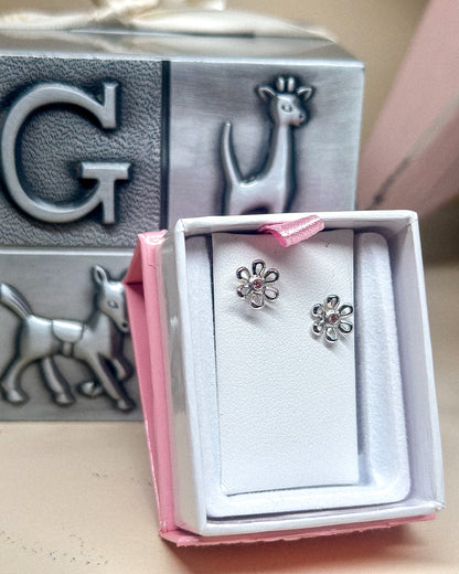 SS Flower w/ Pink CZ Earring ES383