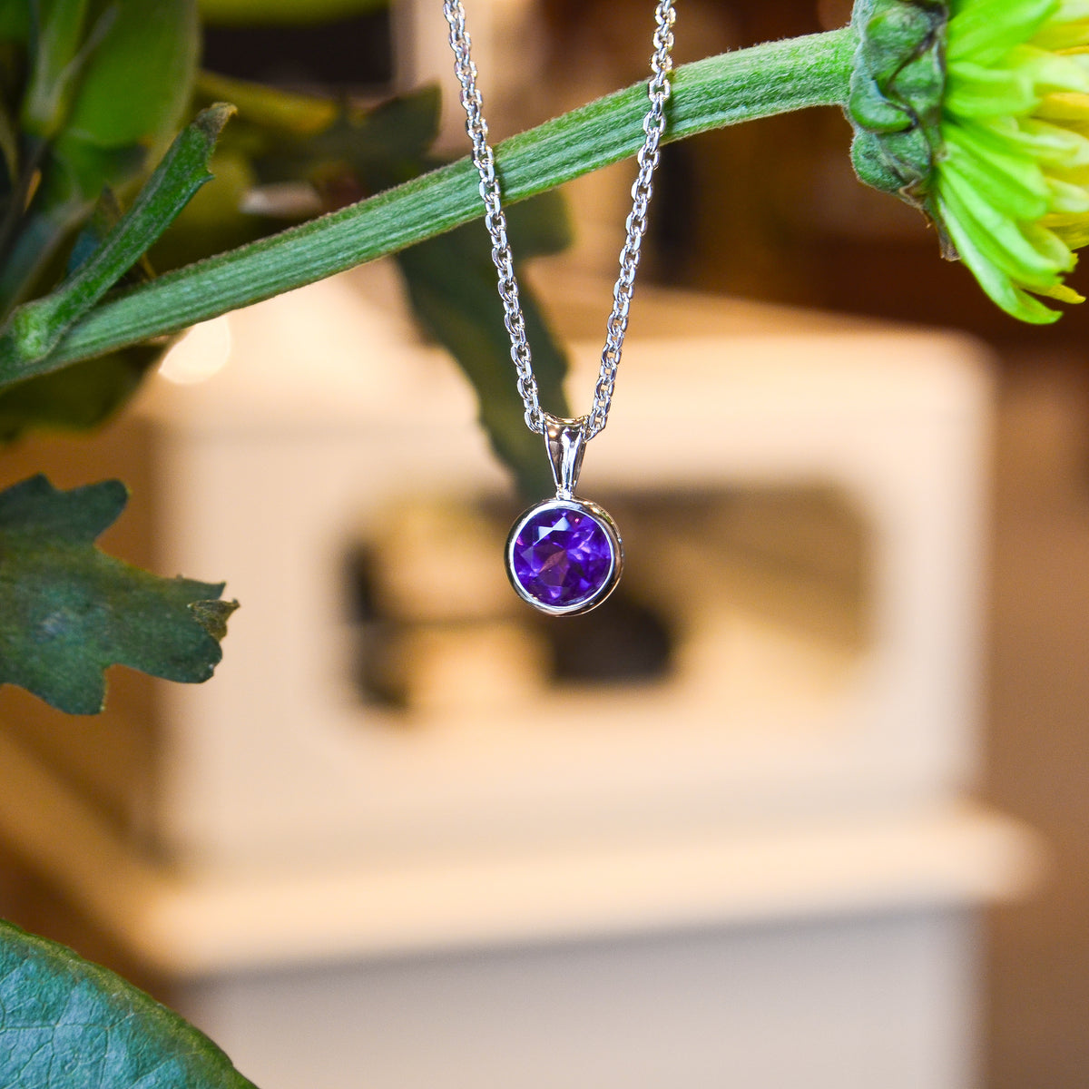 SS 6mm Amethyst Bezel Pendant