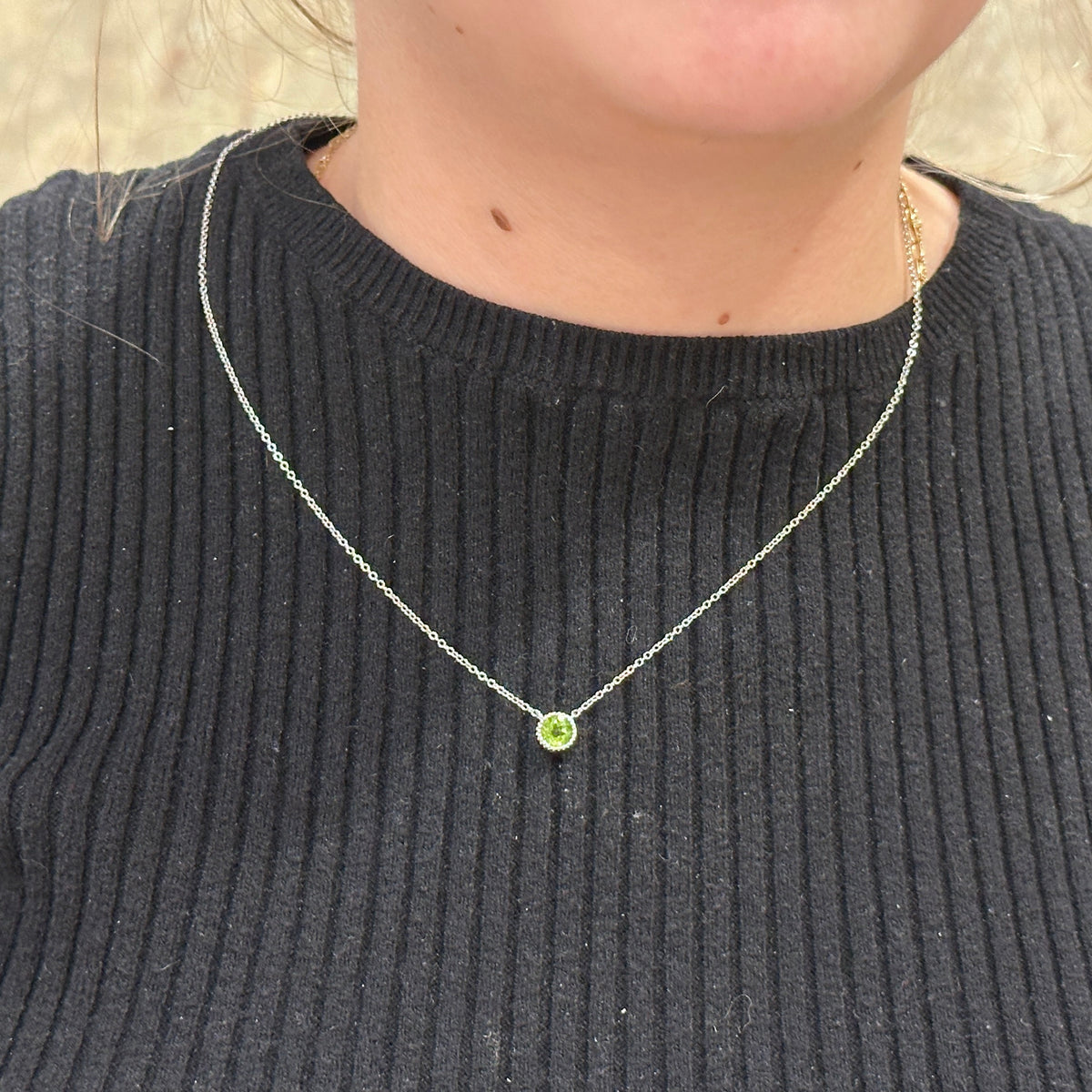SS 6mm Peridot Beaded Bezel Necklace