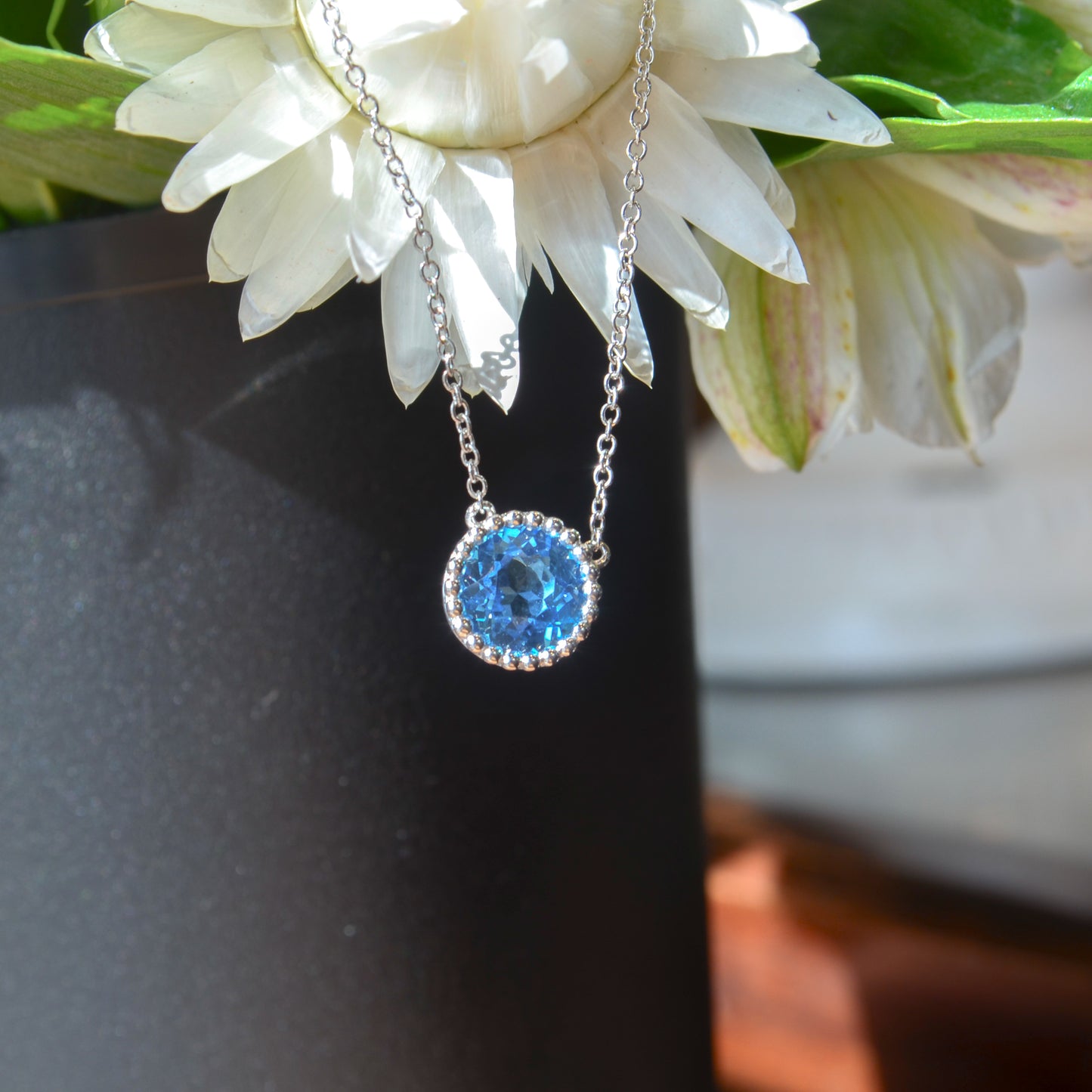 SS 1.92ct Swiss BT Beaded Bezel Necklace NK4277SVJTC-17