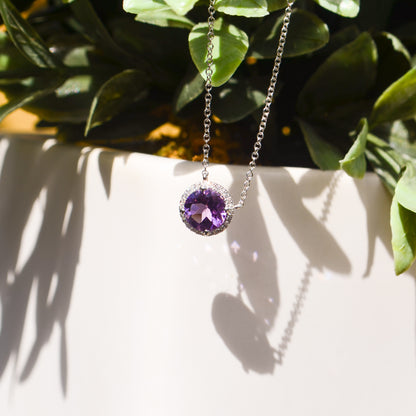 14kW 1.10ct Amethyst .08cttw Diamond Necklace SC55008209