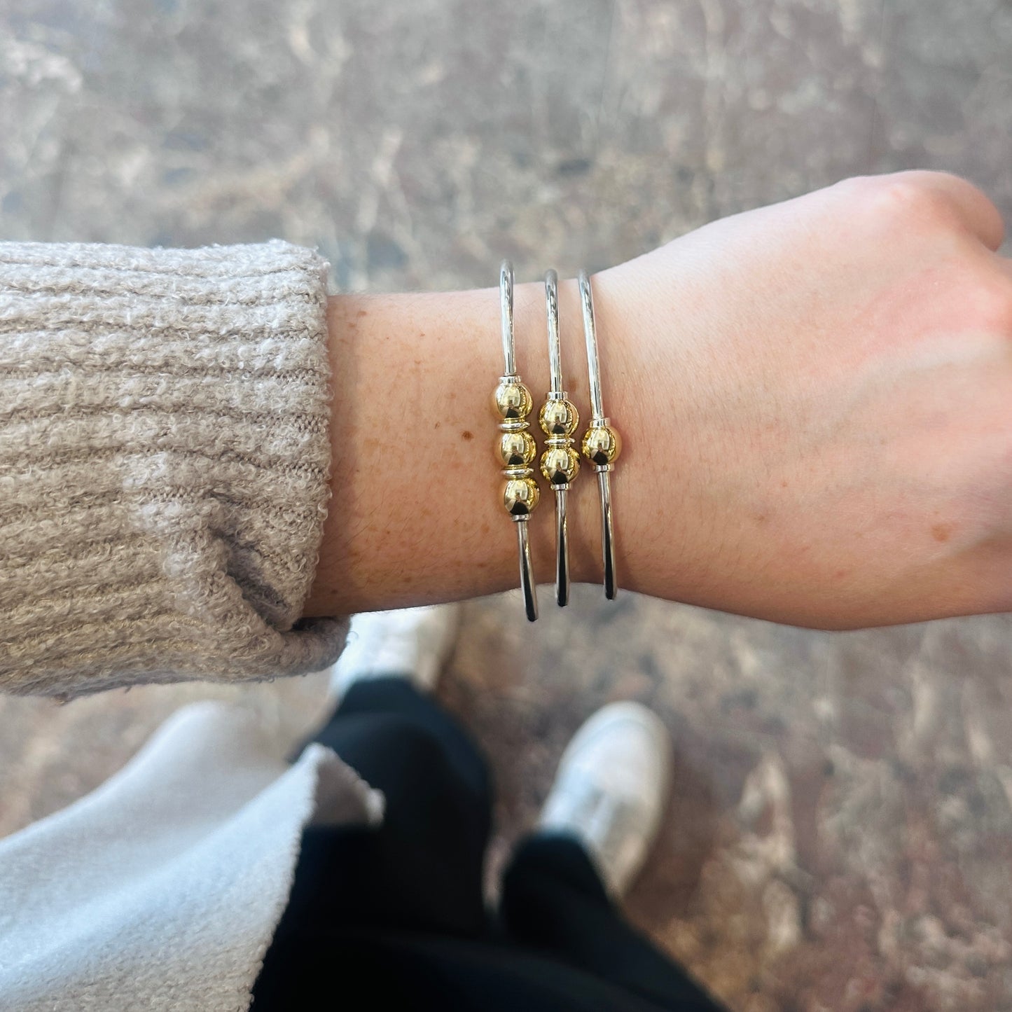 SS/YG 3 Bead Bracelet ZB5420-70