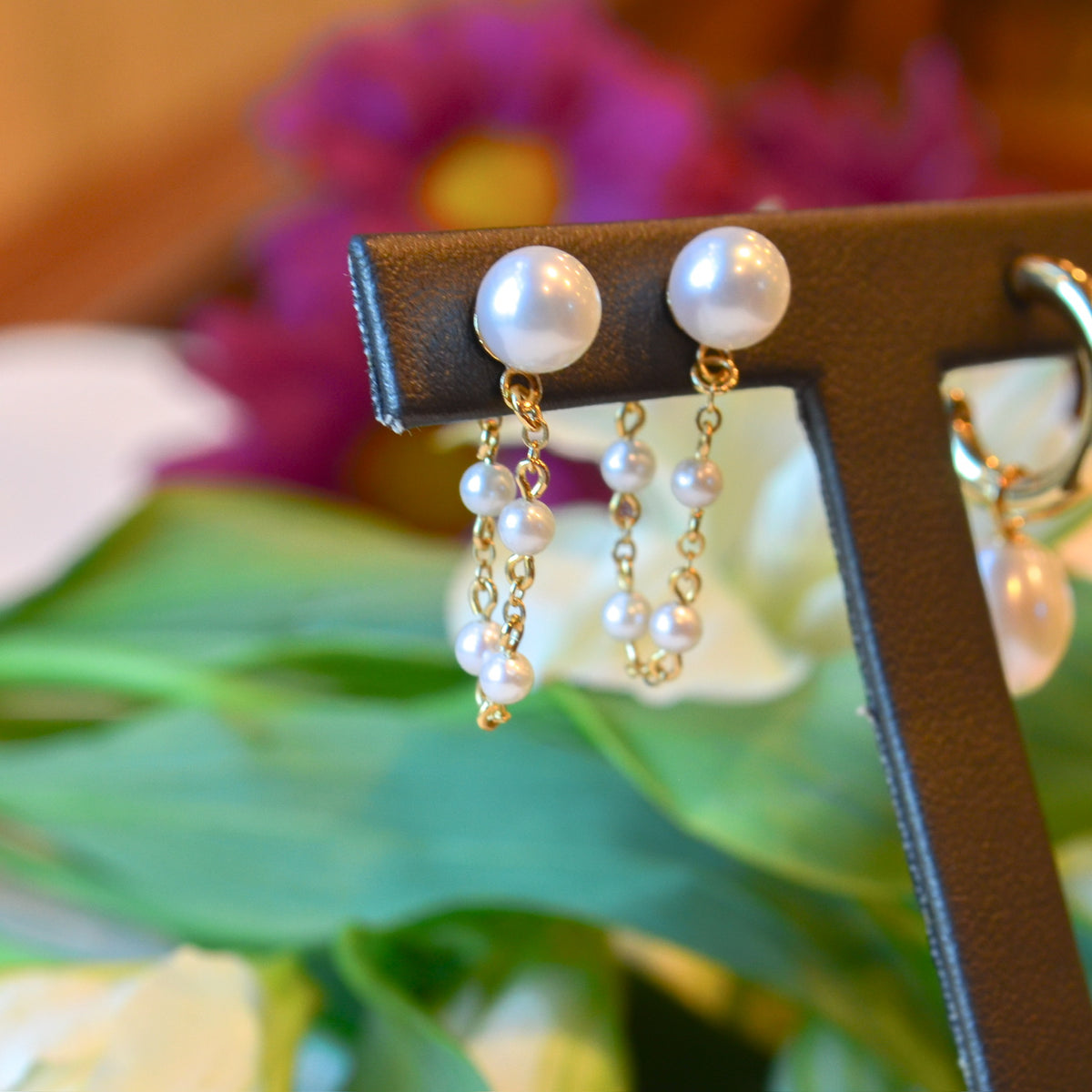 14kY FWP Pearl Chain Earring 01/022-FP