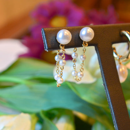 14kY FWP Pearl Chain Earring 01/022-FP