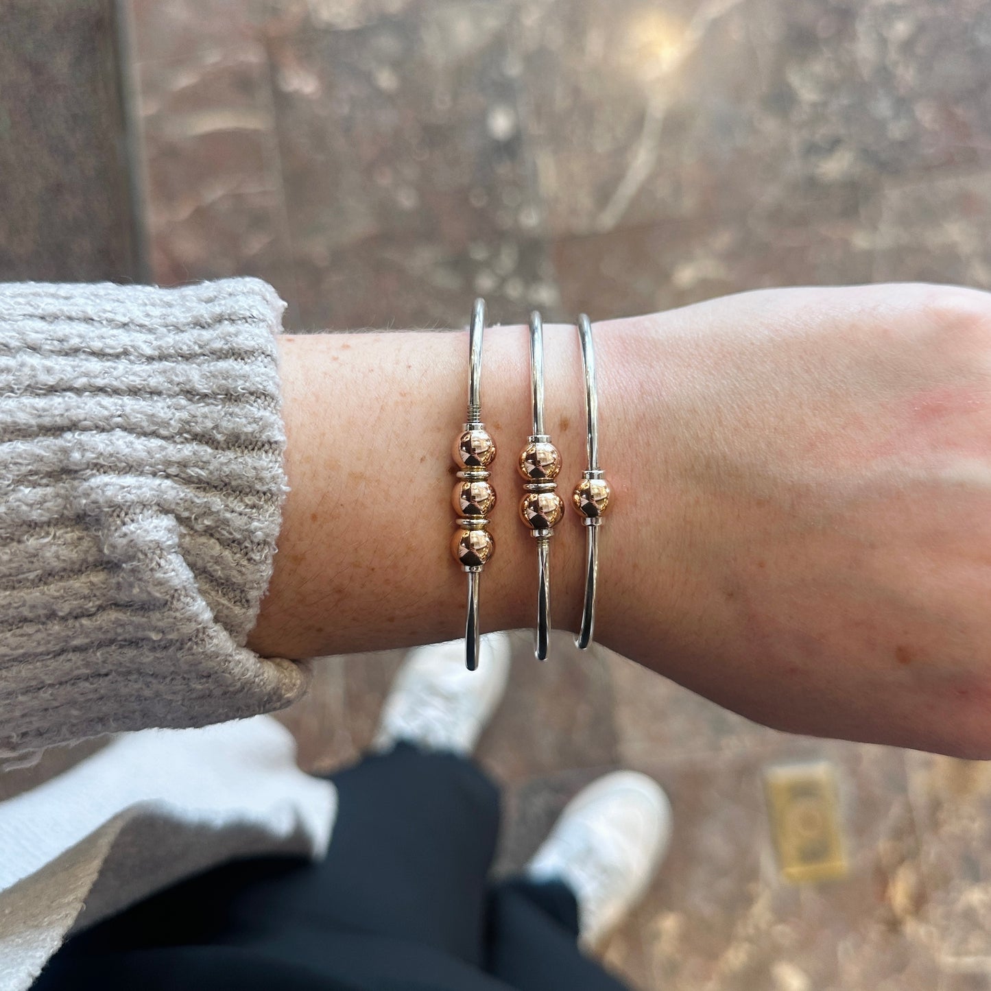 SS/RG Plain Bead Bracelet RB5405-70