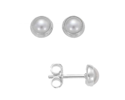 SS Button w/Pearl Large Earring EA04813P