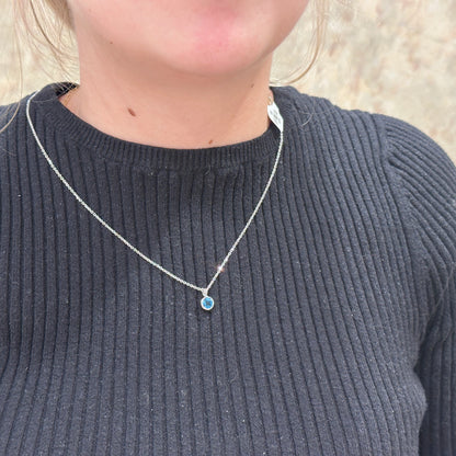 SS 6mm Blue Topaz Bezel Pendant