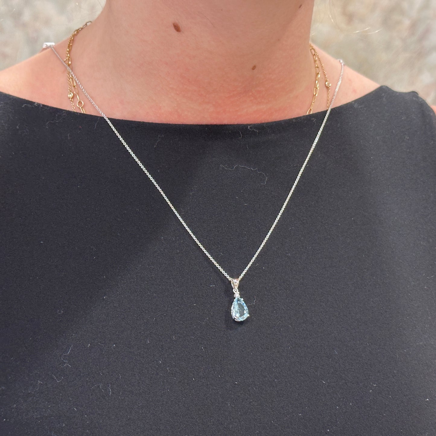 14kW 1.57ct Aquamarine .02ct Diamond Pendant