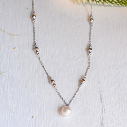 SS Freshwater Pearl Bead Station Necklace NK7078SVJPB