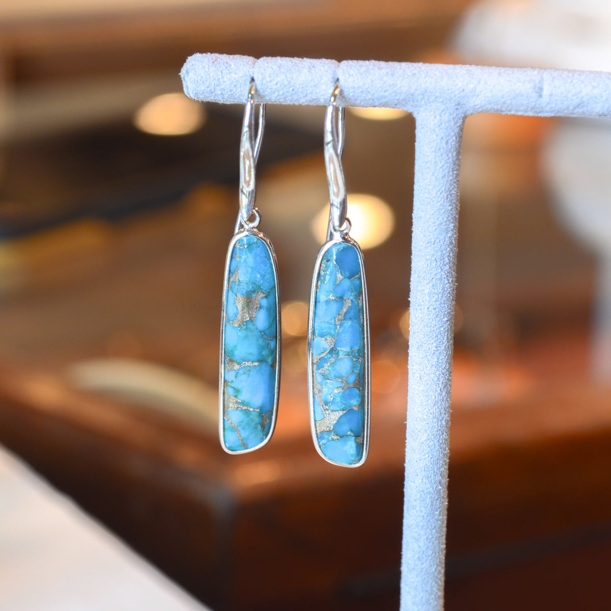 SS Turquoise Atlas Dangle Earring PE29 - 4257/HTQ