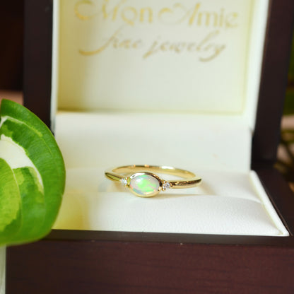 14kY 6x4mm Ethiopian Opal & .03ct Dia Ring 72315-6.75