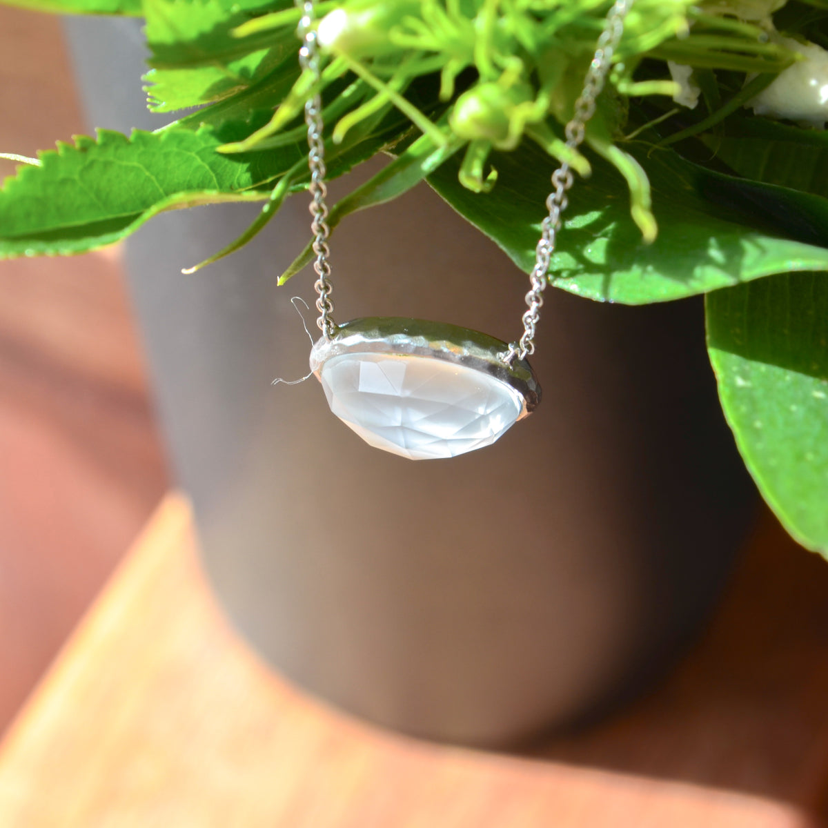 SS 6.20ct Rock Crystal & White Agate Necklace NK4646SVJXW