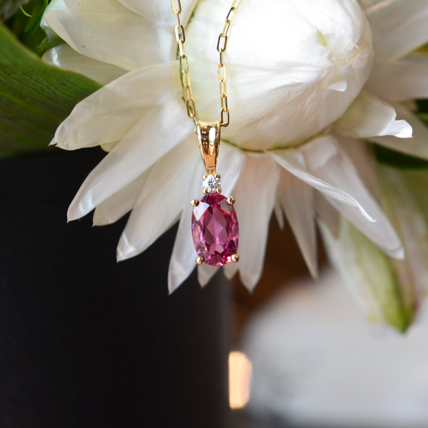 14kY .77ct Pink Tourmaline .03ct Diamond Pendant