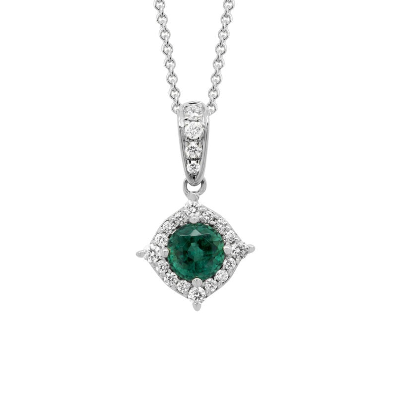 14kW .29ct Emerald .15cttw Diamond Necklace GNM41LDWDEM