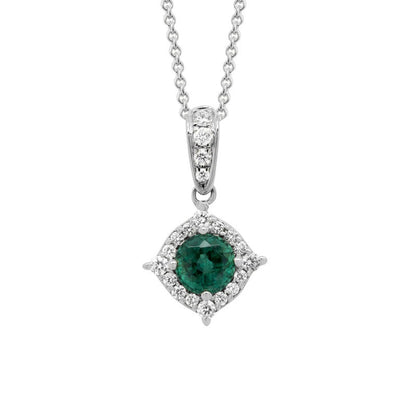 14kW .29ct Emerald .15cttw Diamond Necklace GNM41LDWDEM