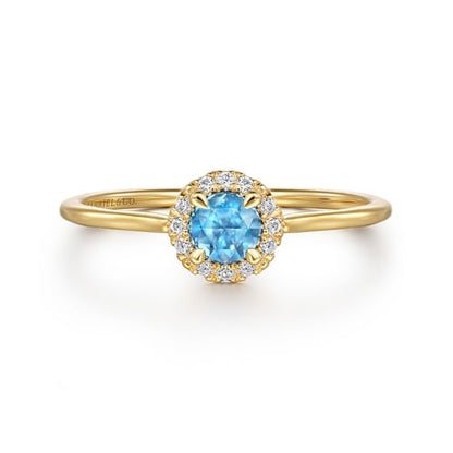 14kY .34ct Blue Topaz .06cttw Diamond Halo Ring LR51264Y45BT - 6.5