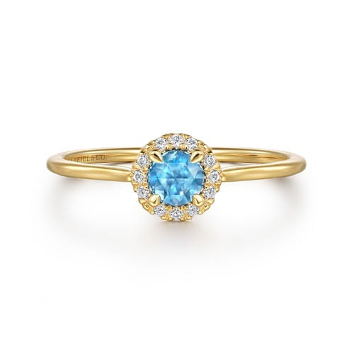 14kY .34ct Blue Topaz .06cttw Diamond Halo Ring LR51264Y45BT - 6.5