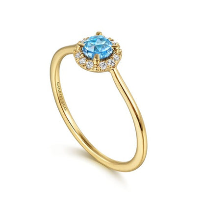 14kY .34ct Blue Topaz .06cttw Diamond Halo Ring LR51264Y45BT - 6.5