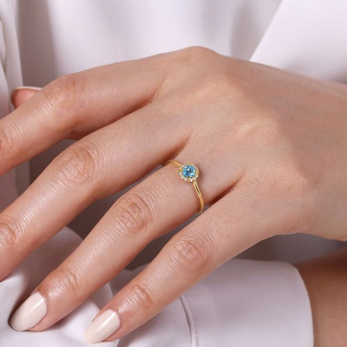 14kY .34ct Blue Topaz .06cttw Diamond Halo Ring LR51264Y45BT - 6.5