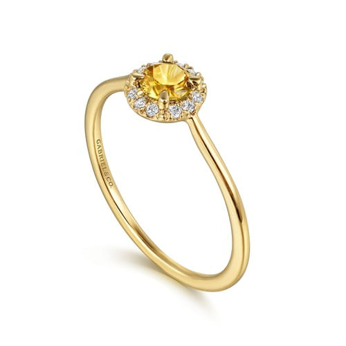 14kY .21ct Citrine .06cttw Diamond Halo Ring LR51264Y45CT