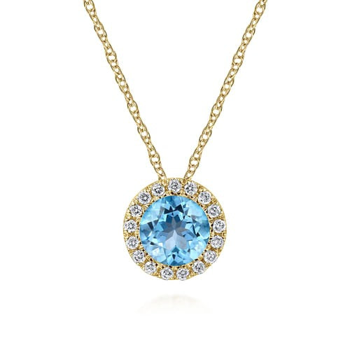 14kY .63ct Blue Topaz .07cttw Diamond Necklace NK2824Y45BT - 18"