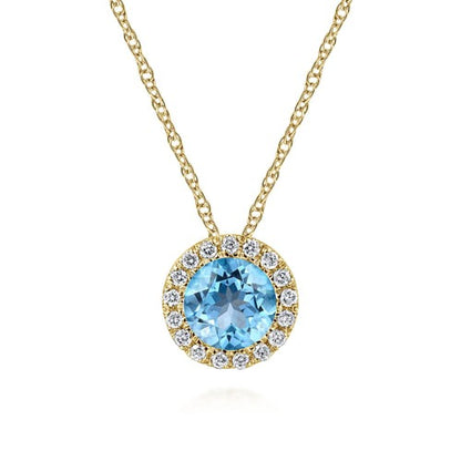 14kY .63ct Blue Topaz .07cttw Diamond Necklace NK2824Y45BT - 18"