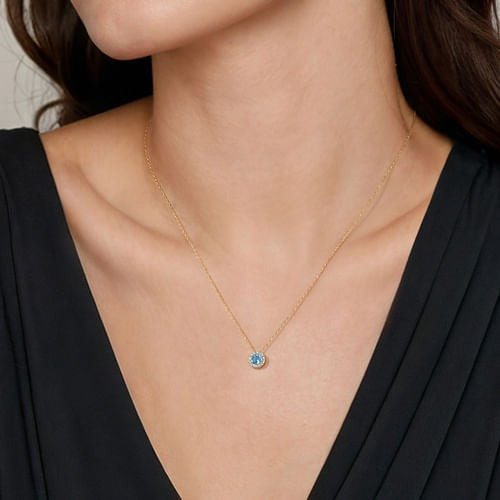 14kY .63ct Blue Topaz .07cttw Diamond Necklace NK2824Y45BT - 18"