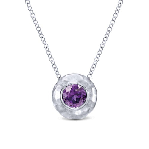 SS .38ct Amethyst Hammered Bezel Necklace NK3889SVJAM