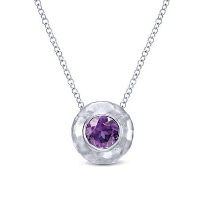 SS .38ct Amethyst Hammered Bezel Necklace NK3889SVJAM