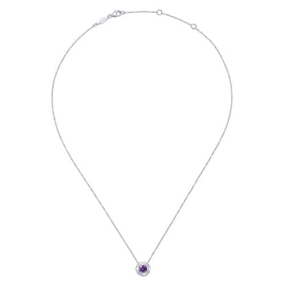 SS .38ct Amethyst Hammered Bezel Necklace NK3889SVJAM
