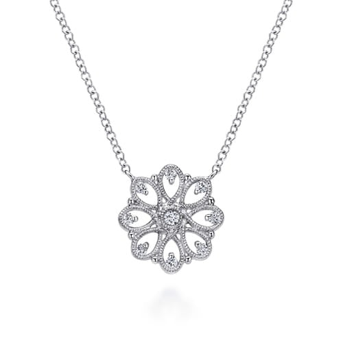 SS .12cttw White Sapphire Filigree Necklace NK4334SVJWS