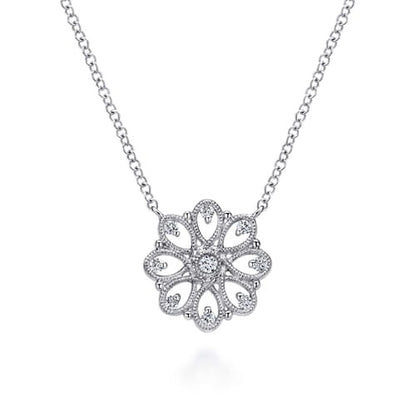 SS .12cttw White Sapphire Filigree Necklace NK4334SVJWS