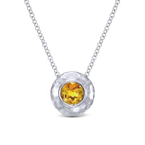 SS .42ct Citrine Hammered Bezel Necklace NK3889SVJCT