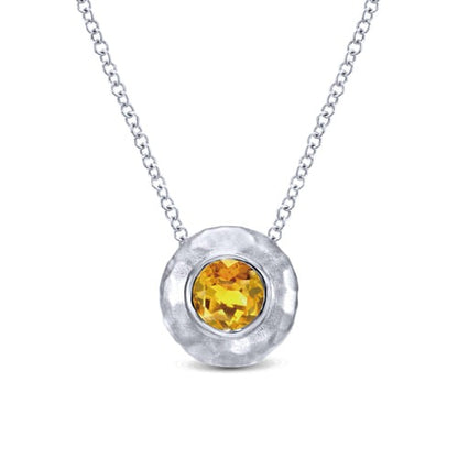 SS .42ct Citrine Hammered Bezel Necklace NK3889SVJCT