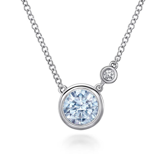 SS .61ct Aquamarine .02ct Dia Necklace NK5241SV5AQ-17.5