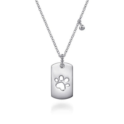 SS Dog Tag Paw Print Necklace NK7923SVJJJ