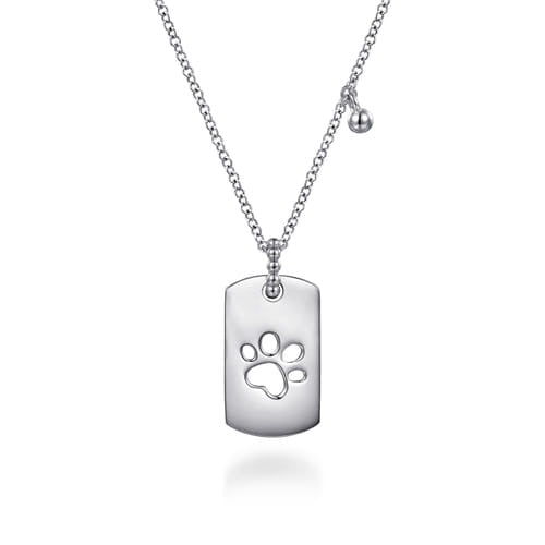 SS Dog Tag Paw Print Necklace NK7923SVJJJ