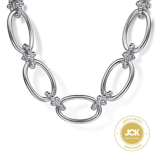 SS Oval Link Chain with Beaded Connectors NK7094SVJJJ