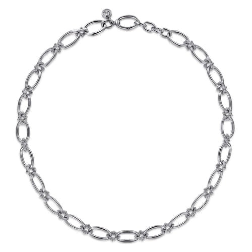 SS Oval Link Chain with Beaded Connectors NK7094SVJJJ