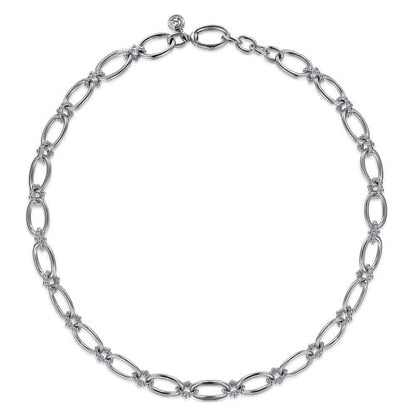 SS Oval Link Chain with Beaded Connectors NK7094SVJJJ