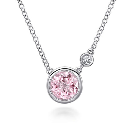SS 1.54ct Pink Zircon .02ct Diamond Necklace NK5241SV5PZ - 17.5"