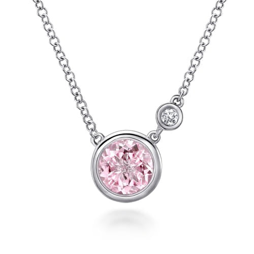 SS 1.54ct Pink Zircon .02ct Diamond Necklace NK5241SV5PZ - 17.5"