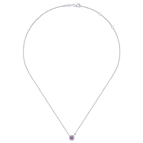 SS 1.54ct Pink Zircon .02ct Diamond Necklace NK5241SV5PZ - 17.5"