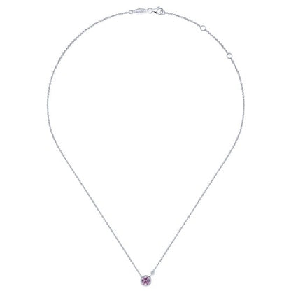 SS 1.54ct Pink Zircon .02ct Diamond Necklace NK5241SV5PZ - 17.5"