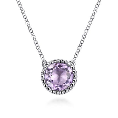 SS 1.58ct Pink Amethyst Beaded Bezel Necklace NK4277SVJPA