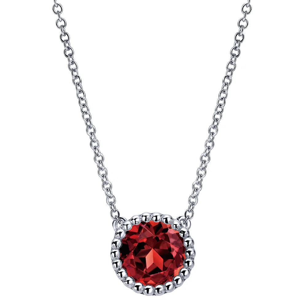 SS 2.11ct Garnet Beaded Bezel Necklace NK4277SVJGN-17